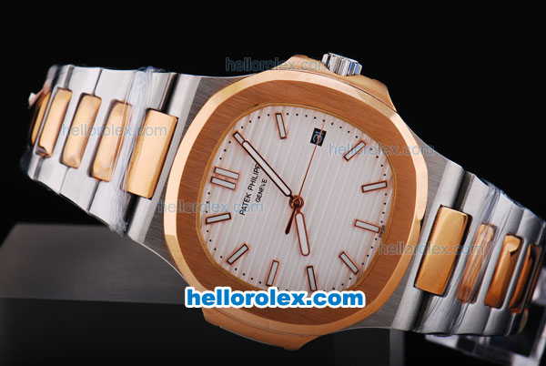 Patek Philippe Geneve Nautilus Automatic with White Dial and Gold Bezel - Click Image to Close